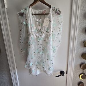 Floral White and Blue Kids Dress